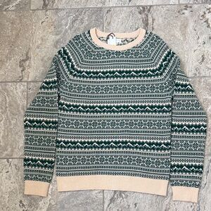 NWT Size 14/16 scene & heard Crewneck Sweater in Green and Cream